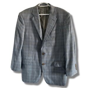 Brooks Brothers 1818 Madison Mens Blue Grey Plaid Luxury Suit Coat 41R Silk Wool